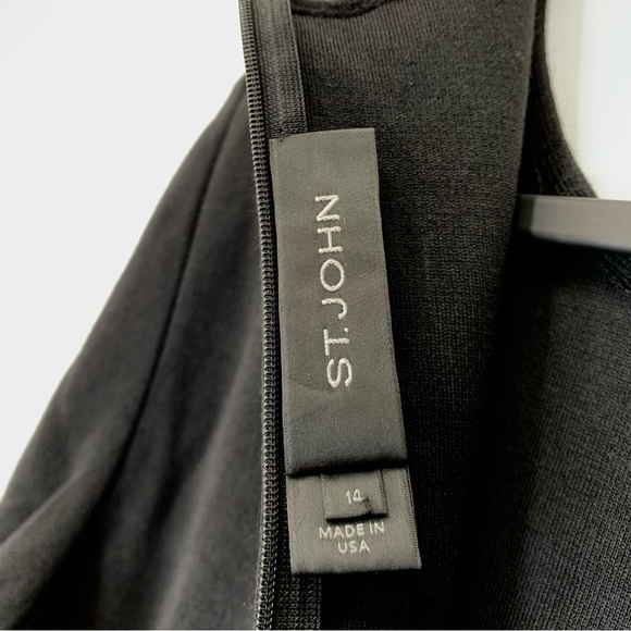 St. John Dress Womens 14 Black Houndstooth Peplum Milano Knit Stretch Sheath - Picture 9 of 10